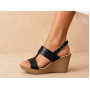 Sandale dama negre din piele naturala perforata cu toc pana S46NBOX
